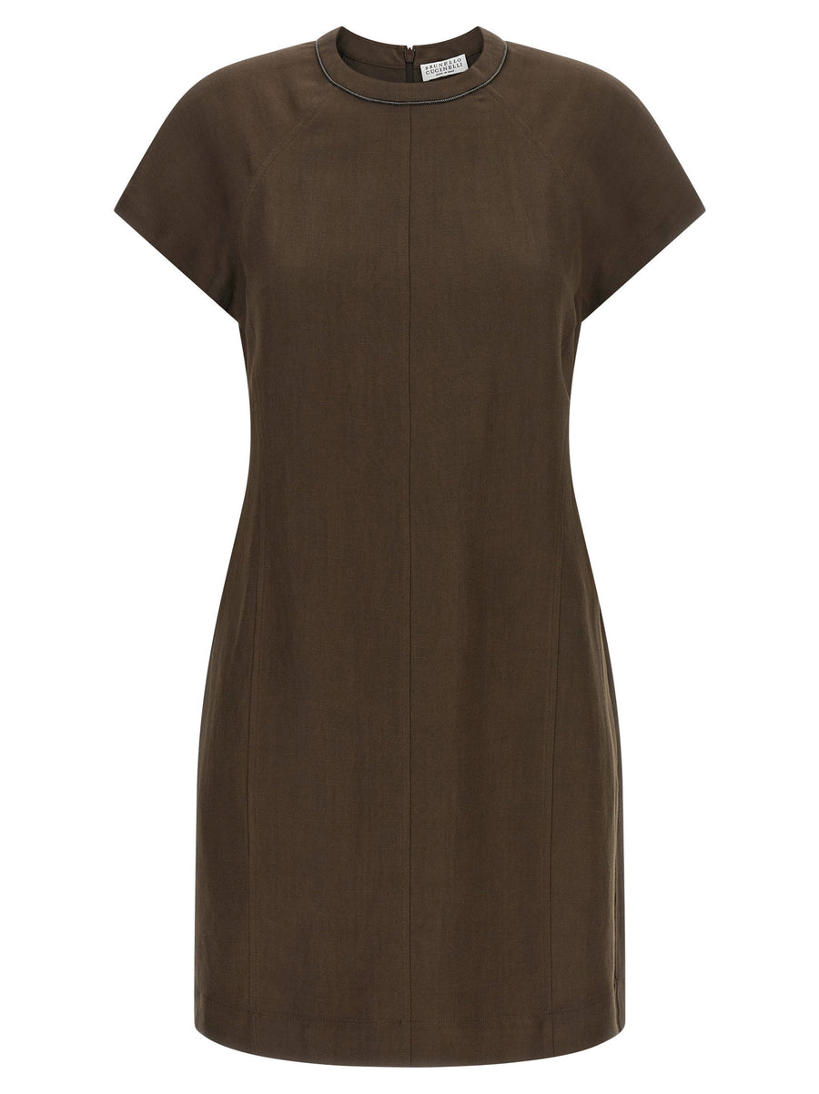 Brunello Cucinelli Viscose Linen T-Shirt Dress — Brown