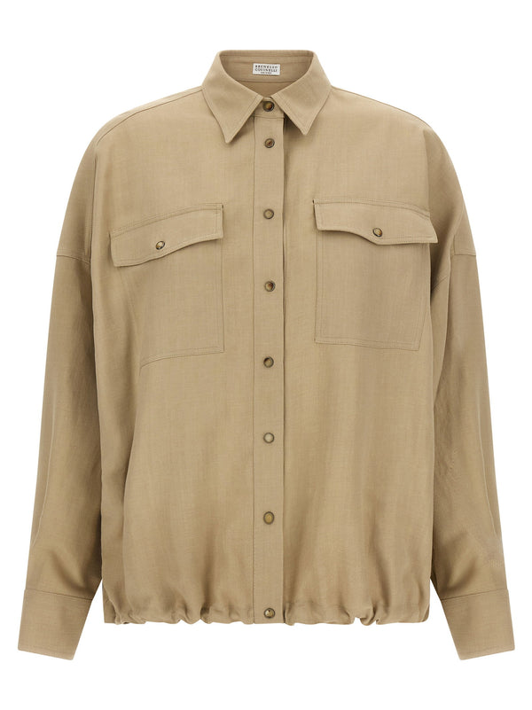 قميص Brunello Cucinelli فلويد تويل قميص — بيج