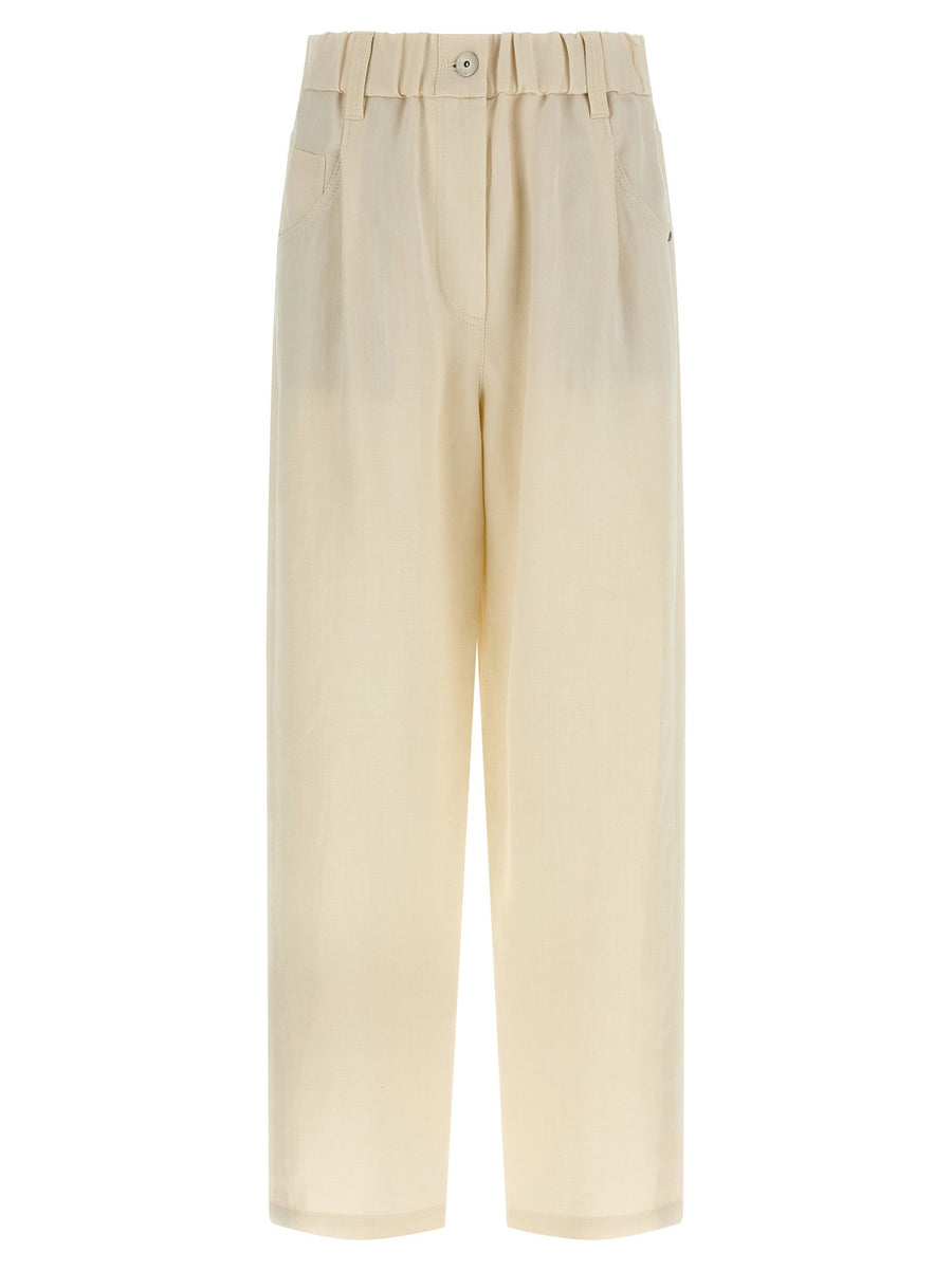 Brunello Cucinelli Linen Blend Trousers — Cream