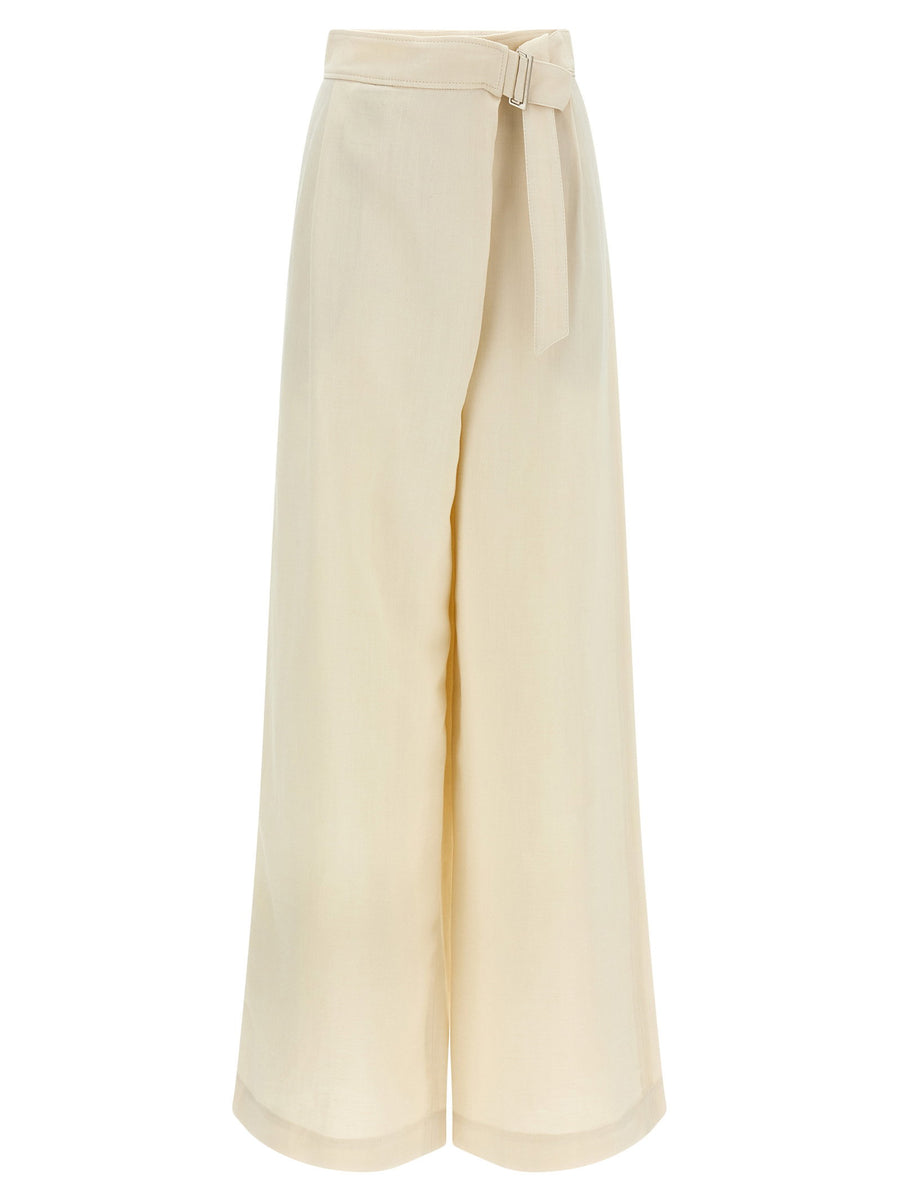 Brunello Cucinelli Linen-Blend Wide-Leg Trousers — Cream