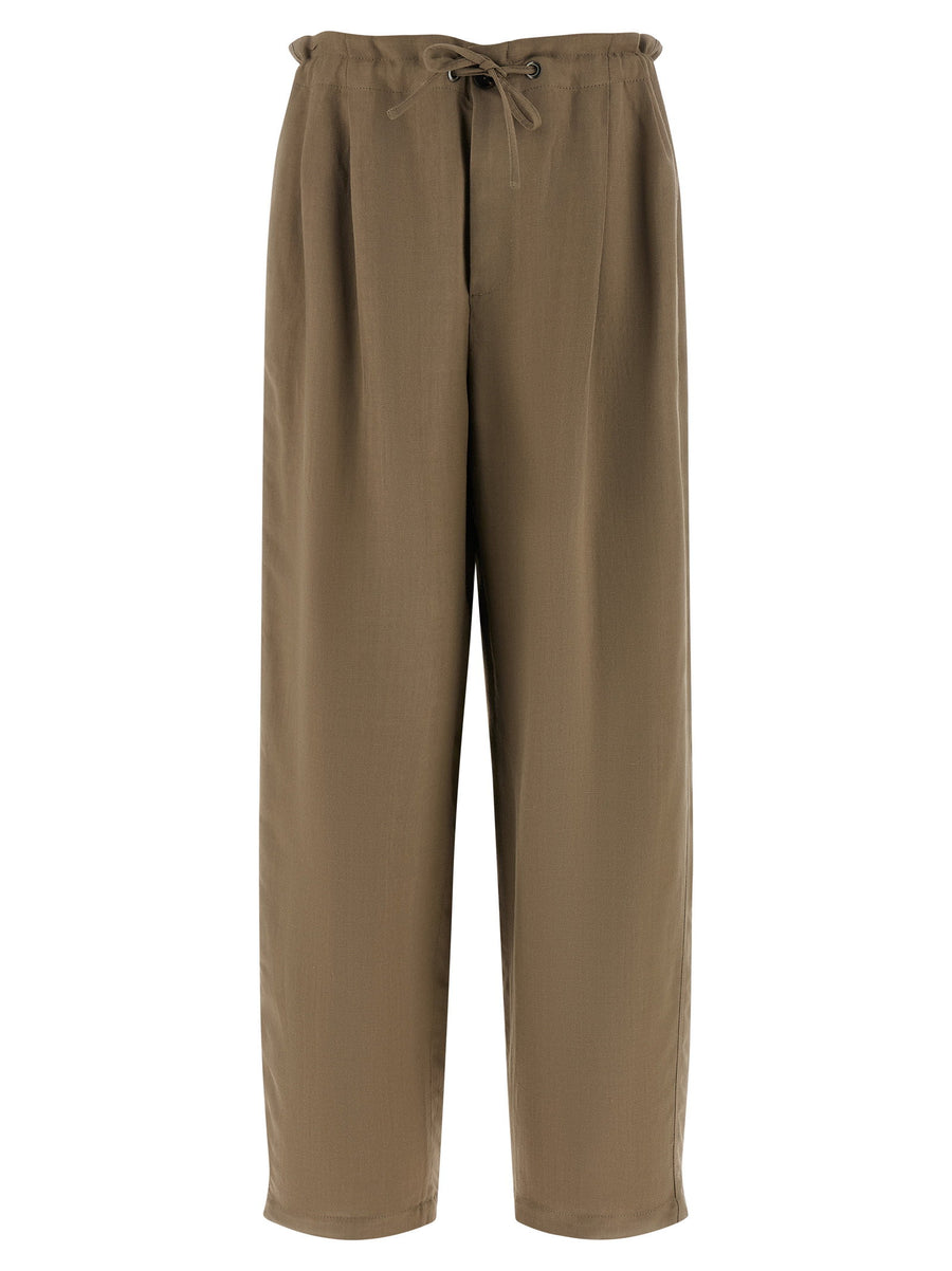 Brunello Cucinelli Tailored Track Viscose-Linen Trousers — Taupe