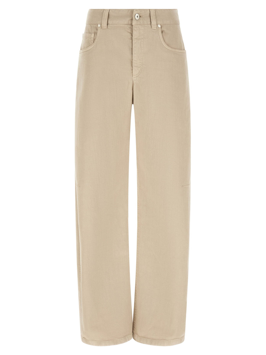 Brunello Cucinelli Garment-Dyed Cotton Canvas Jeans — Beige