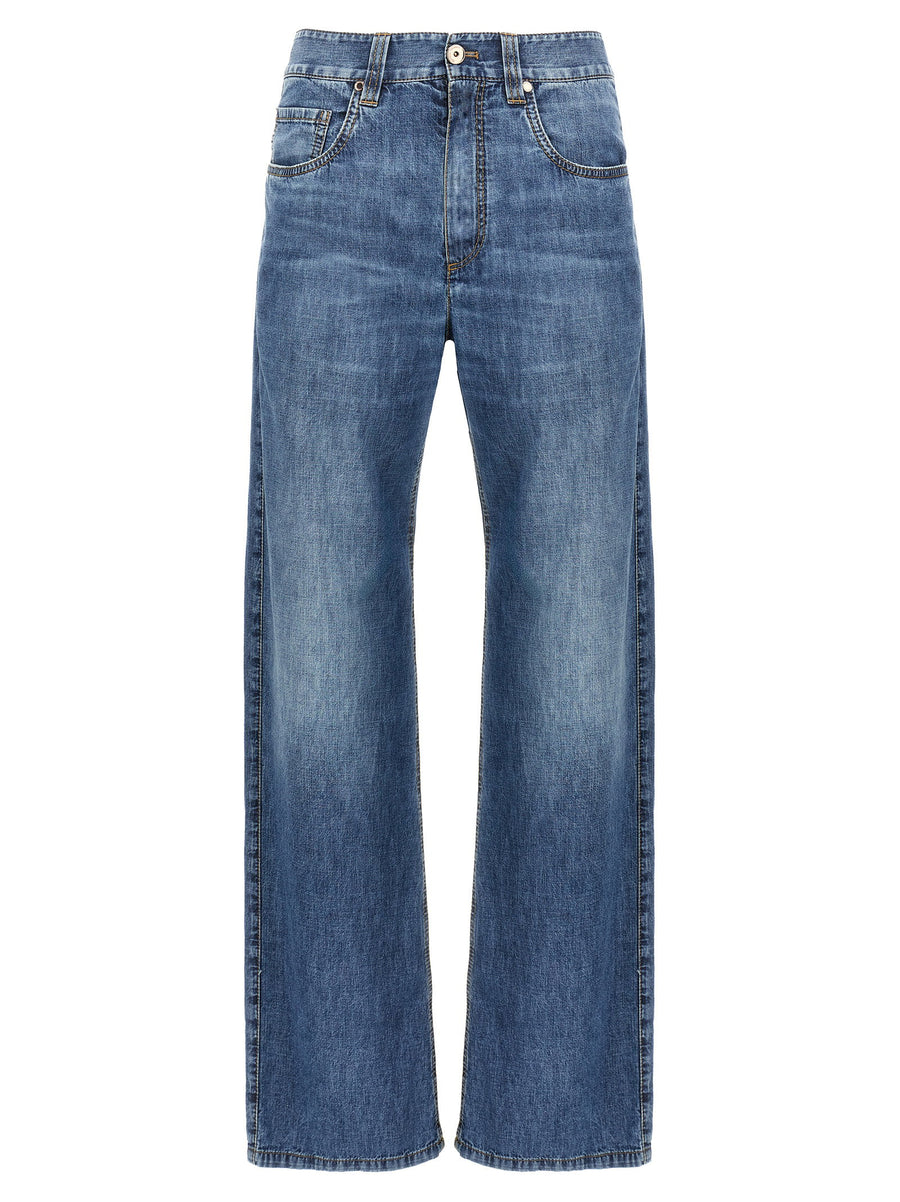 Brunello Cucinelli Straight-Leg Denim Jeans — Blue
