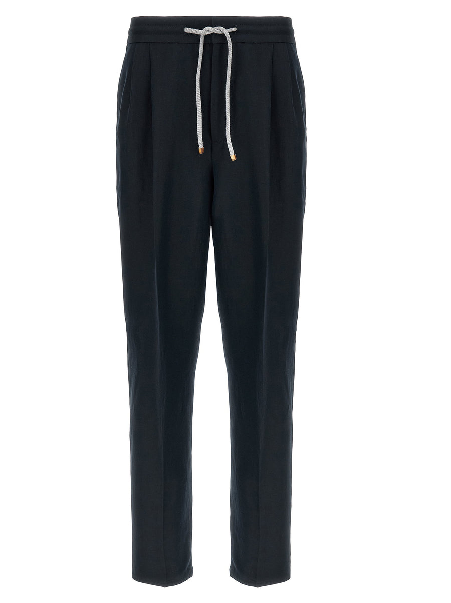 Brunello Cucinelli Linen Blend Trousers — Black