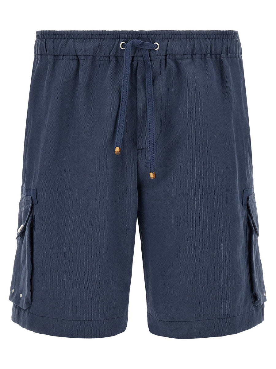 Brunello Cucinelli Cargo Cotton-Linen Bermuda Shorts — Navy