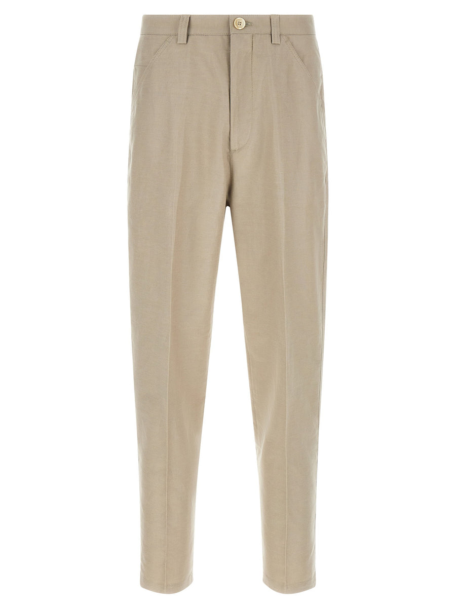 Brunello Cucinelli Cotton-Linen Panama Trousers — Beige
