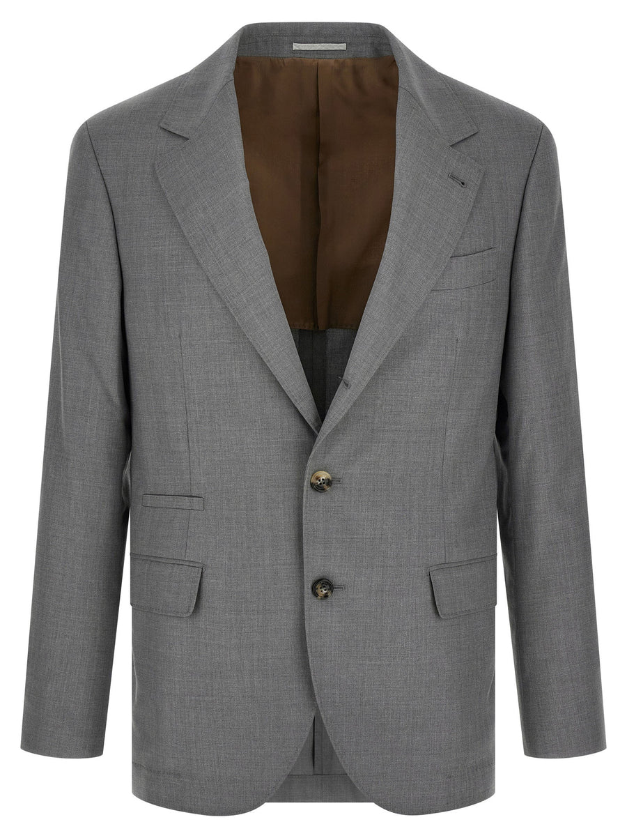 Brunello Cucinelli Virgin Wool Hopsack Blazer — Grey