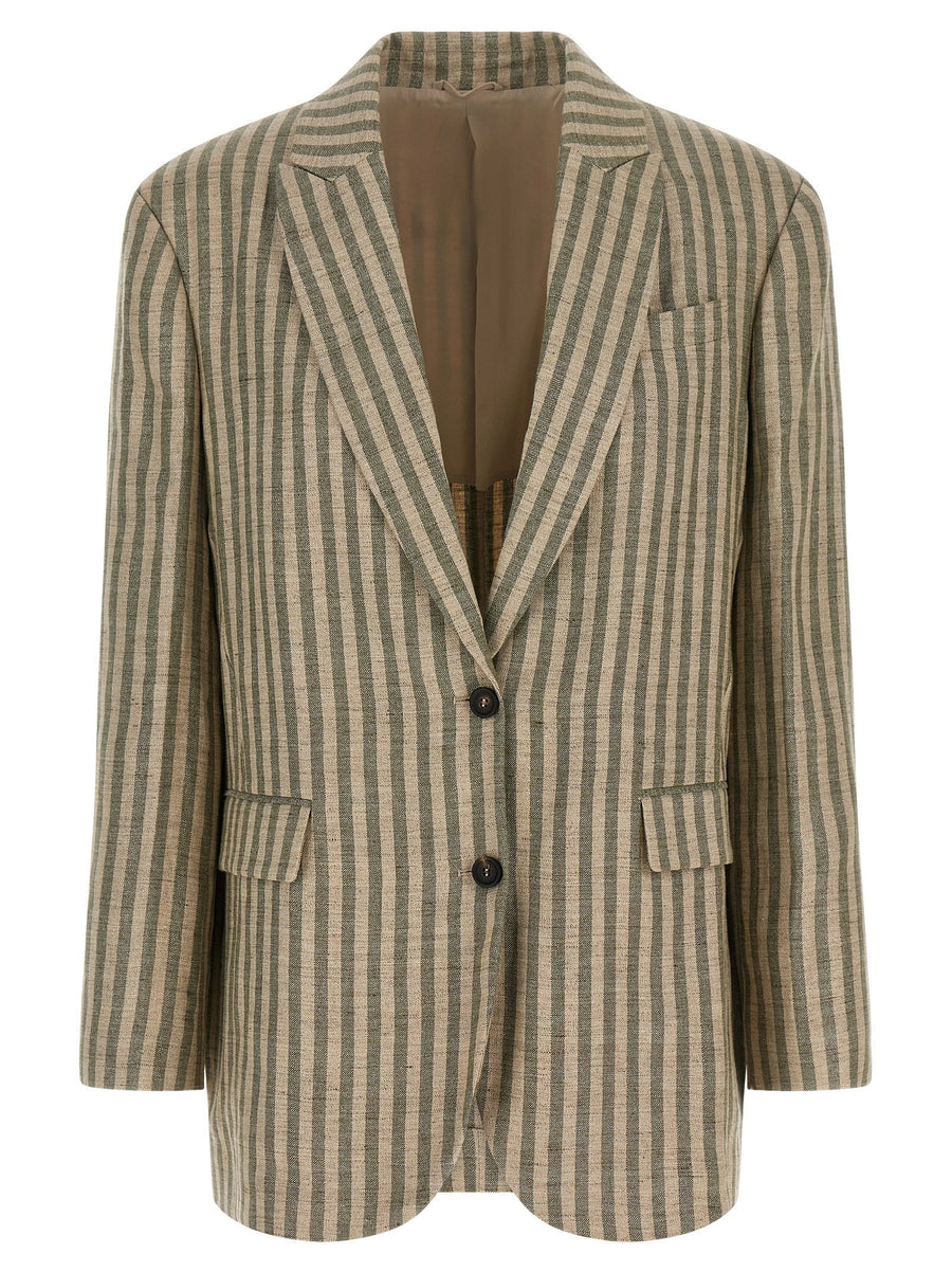 حقيبة Brunello Cucinelli مخططة كتان مزيج بليزر — بيج