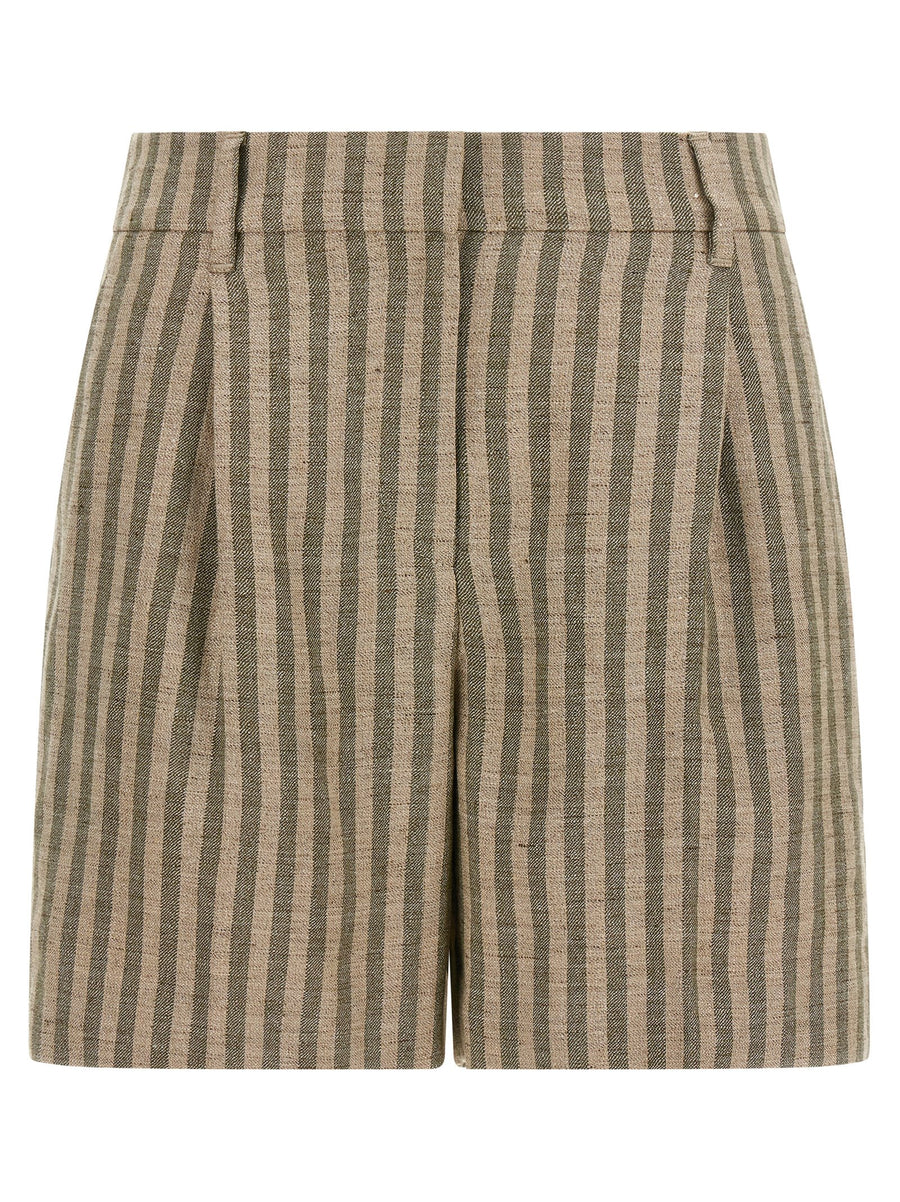 Brunello Cucinelli Striped Linen Blend Bermuda Shorts — Beige