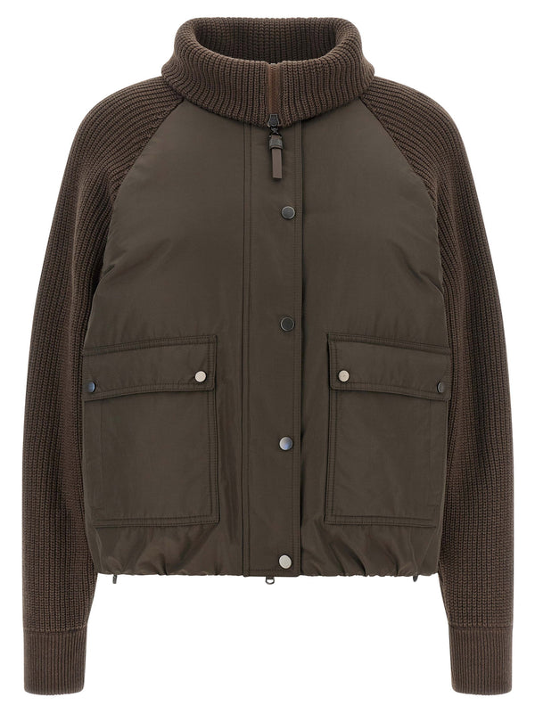 Brunello Cucinelli حياكة إنْسيرت داون جاكيت — بني