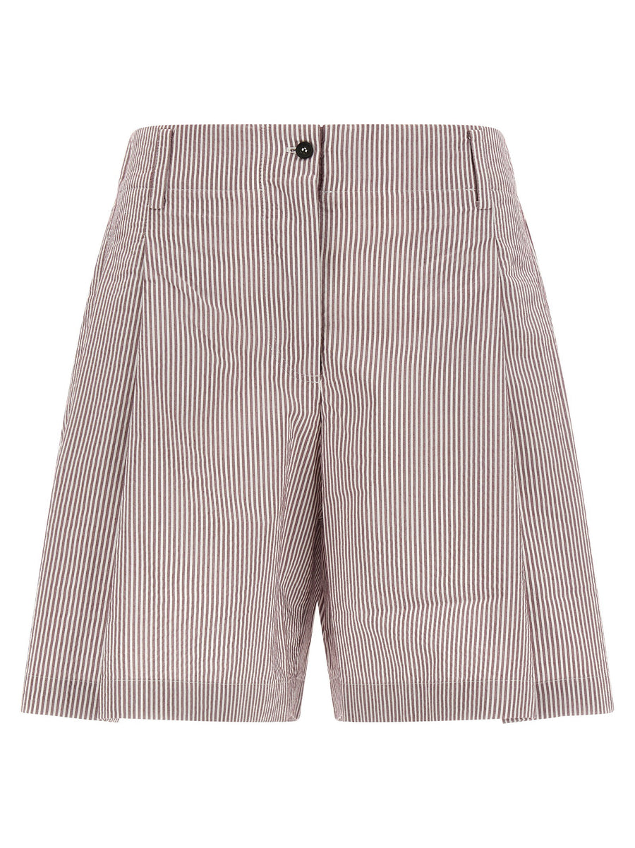 Brunello Cucinelli Striped Cotton-Blend Shorts — Taupe