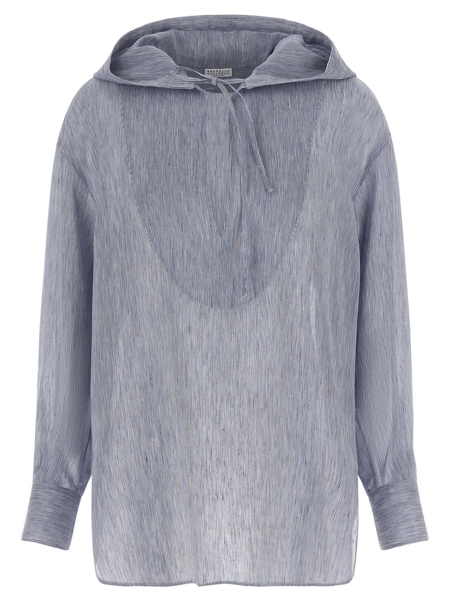 Brunello Cucinelli Linen-Silk Blend Hoodie — Blue