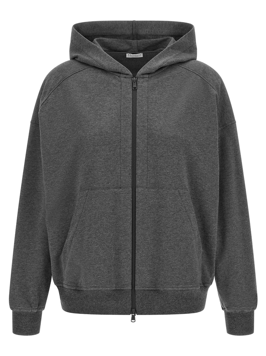 Brunello Cucinelli لامع زخرفة هودي — فاحم