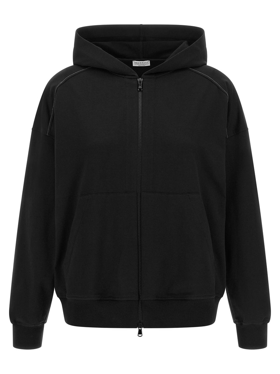 Brunello Cucinelli Lightweight Stretch Cotton Hoodie — Black