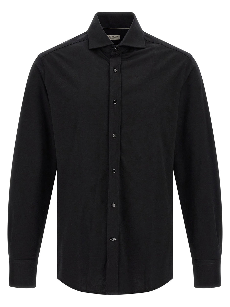 Brunello Cucinelli Cotton Piquet French Collar Shirt — Black