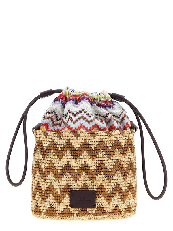 حقيبة باكت بتصميم مضفر بنقشة زكزاك Missoni رافيا — بيج