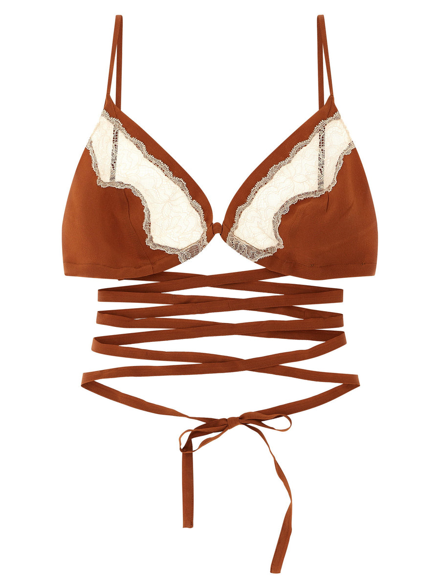 Maison Jejia Lace-Insert Triangle Bra Swimwear — Rust