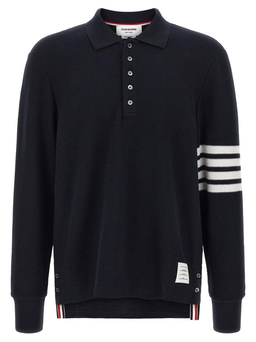 Thom Browne 4-Bar Stripe Polo Shirt — Black