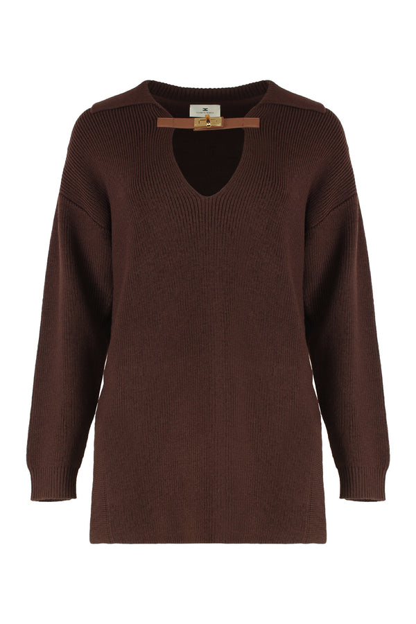 Sweater Mixed Wool With Jewel Strap, Coffee