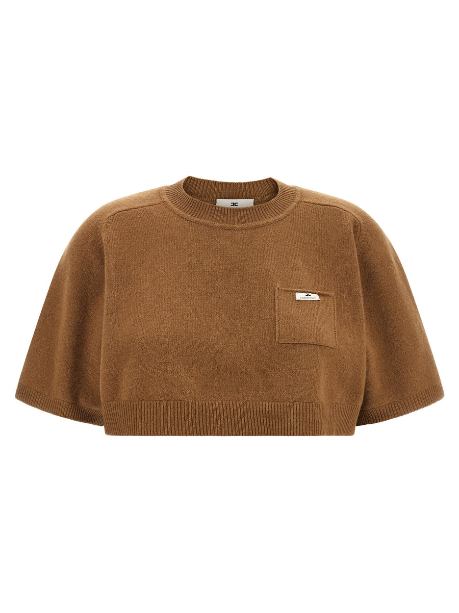 Elisabetta Franchi Wool and Cashmere Blend Sweater — camel