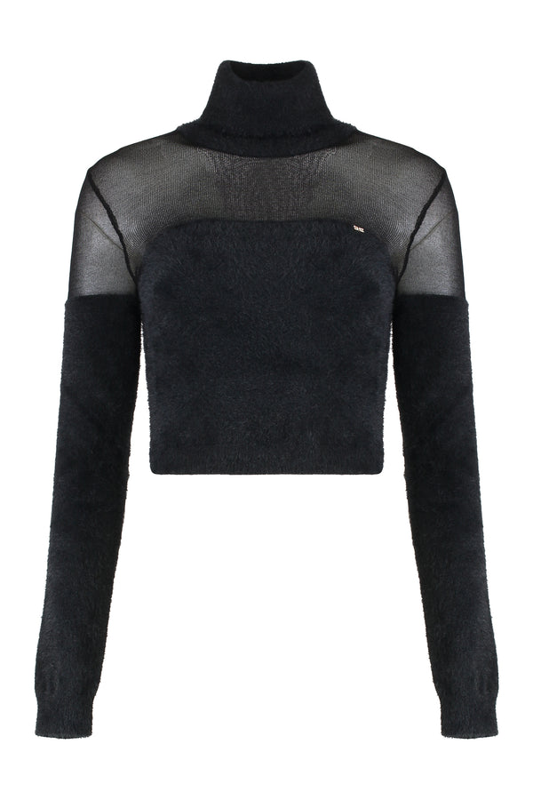 Cropped Turtleneck Sweater With Logo Details Black Polyamide