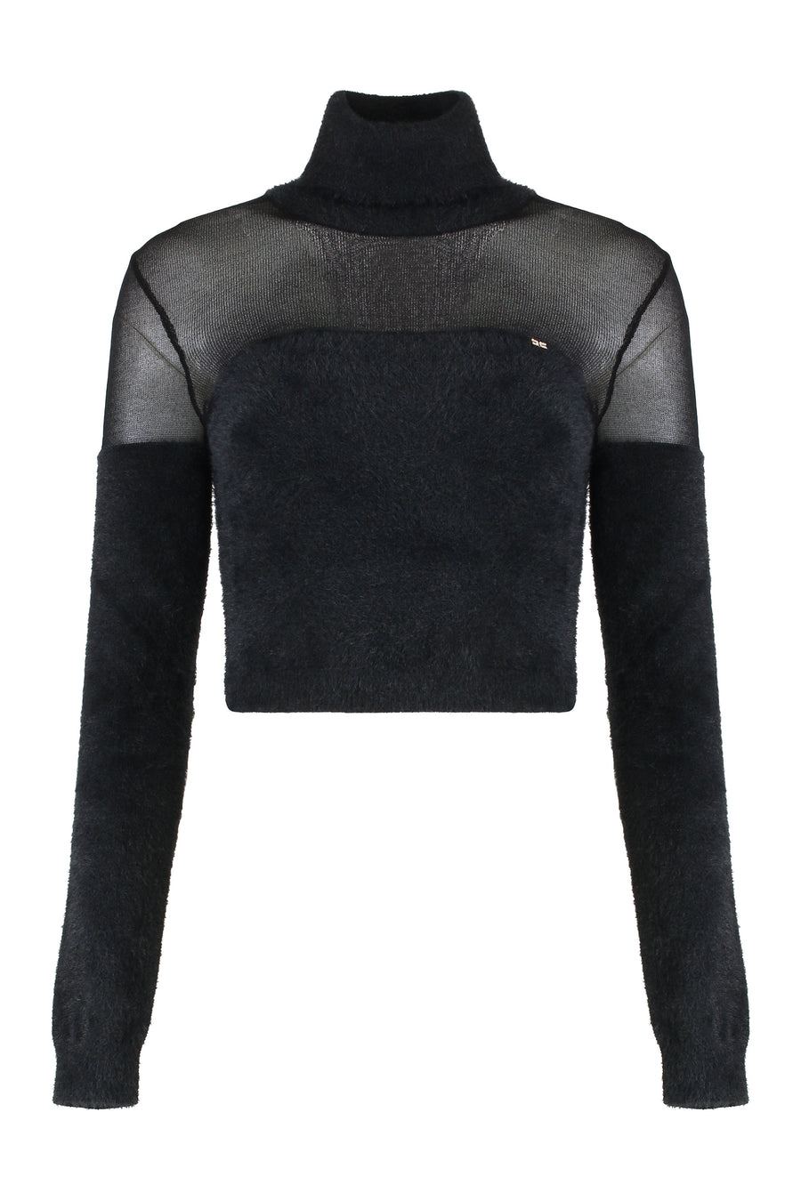 Cropped Turtleneck Sweater With Logo Details Black Polyamide