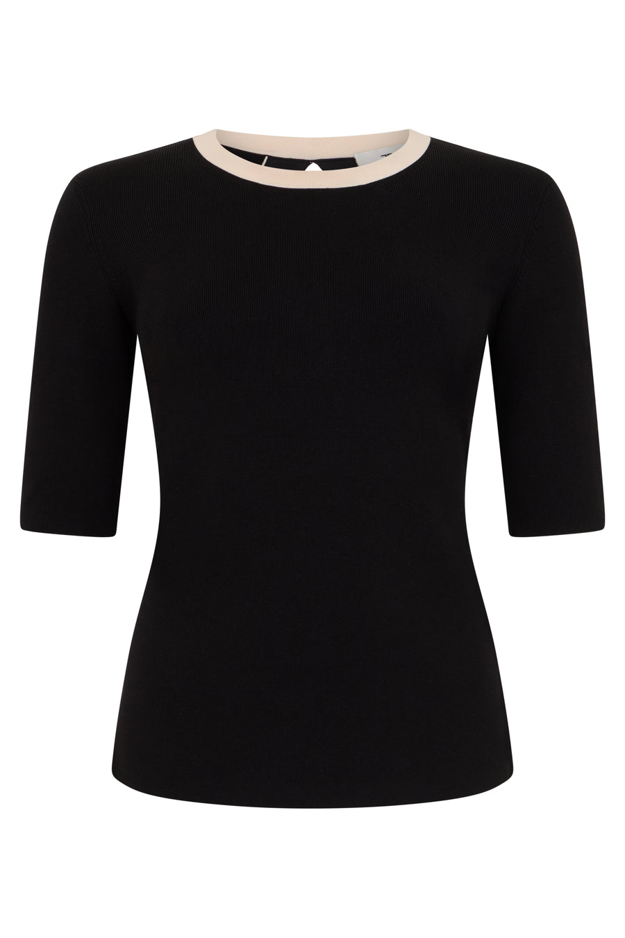 Top, Three-Quarter Sleeve, Black-Cream Black/cream Viscose Tops
