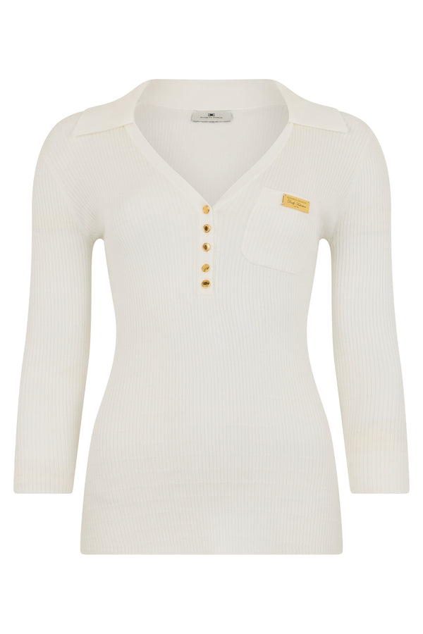 Polo Shirt Slim-Fit Ivory Lyocell