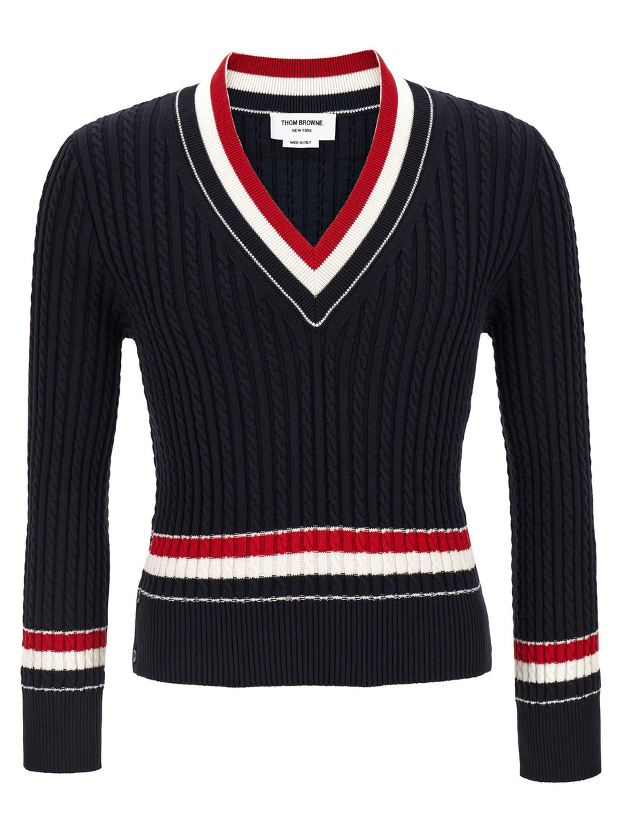 Thom Browne Intarsia Ribbed Cotton Sweater — Black