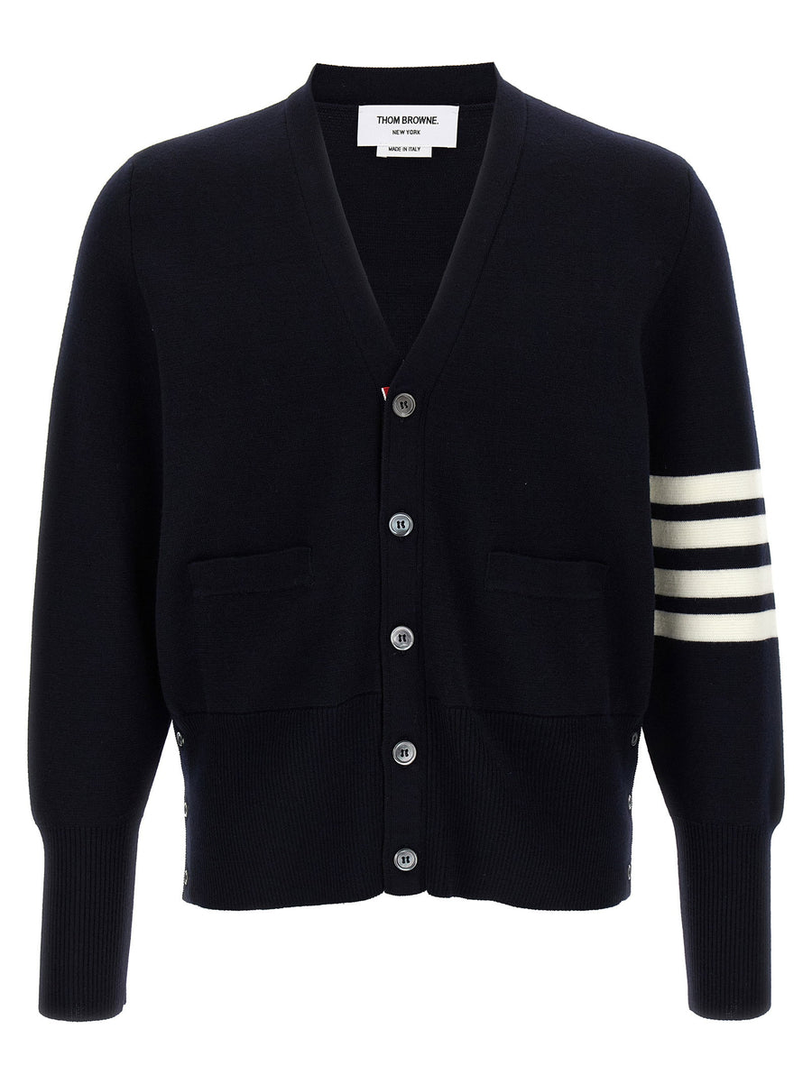 Thom Browne 4-Bar Striped Virgin Wool Cardigan — Black