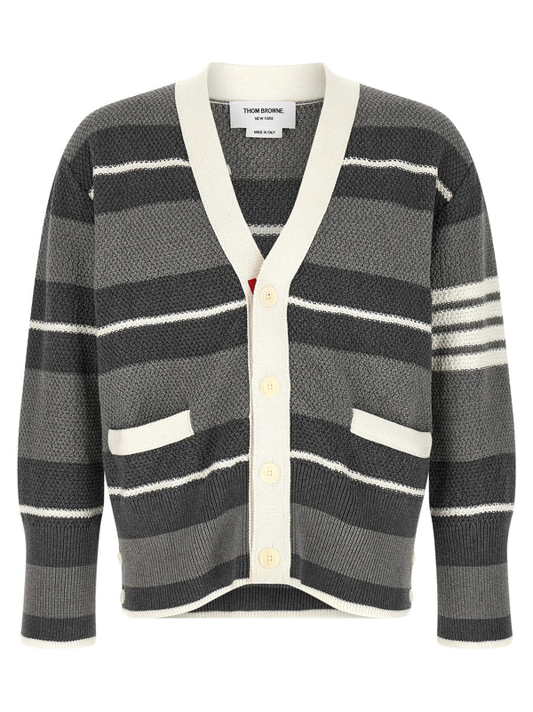 كارديغان Thom Browne ثقيل مخطط قطن كارديغان — فاحم