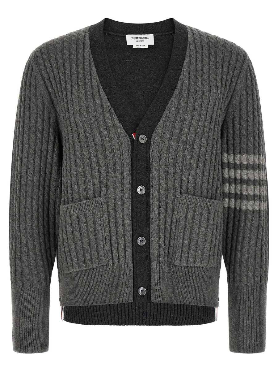 Thom Browne 2-in-1 Trompe Lœil Virgin Wool Cardigan — Grey
