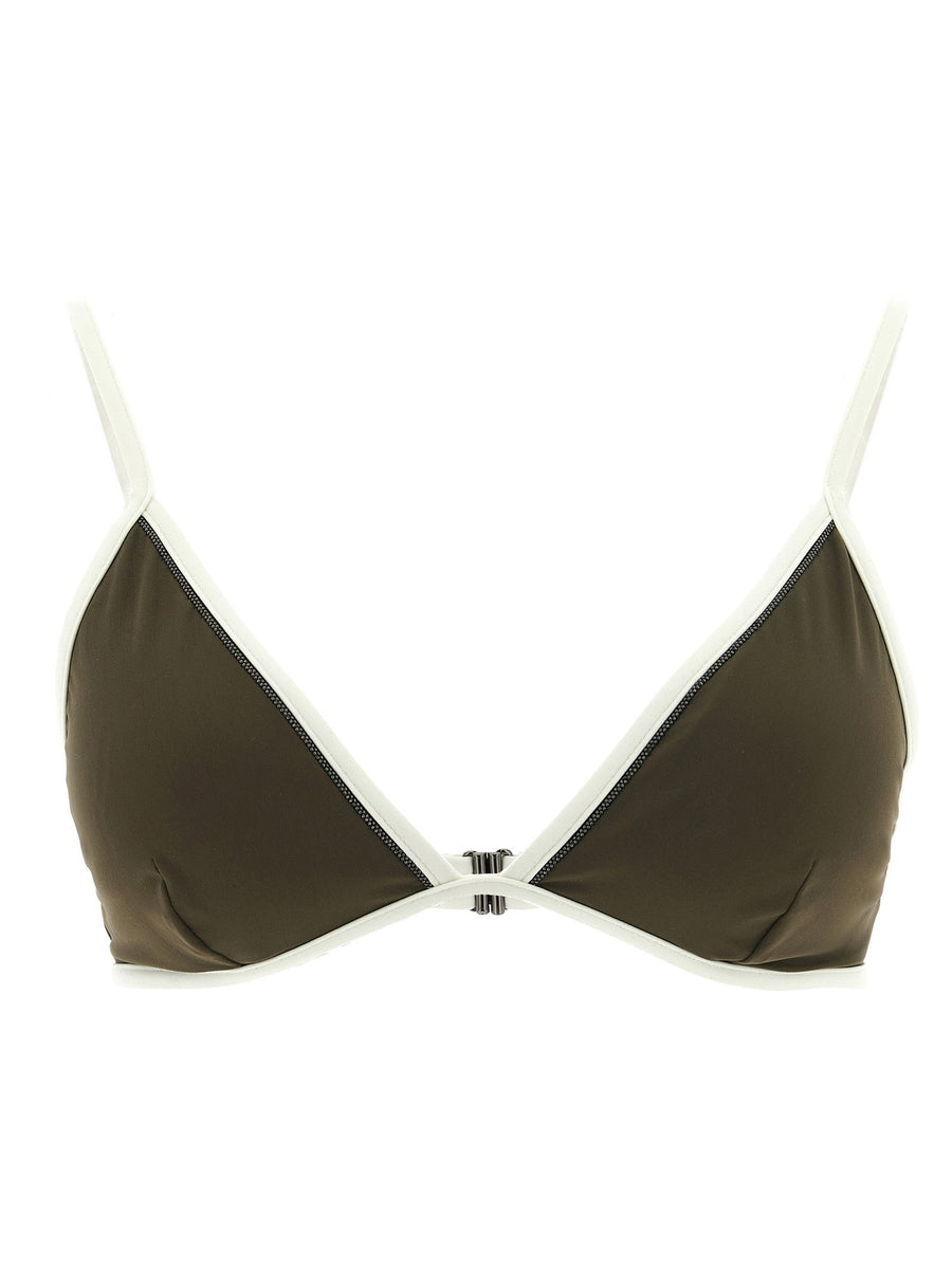 Brunello Cucinelli Contrast-Piped Triangle Bikini Top — Khaki