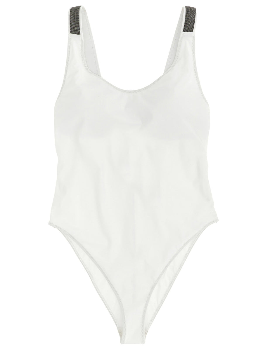 Brunello Cucinelli Monile-Strap One-Piece Swimsuit — White