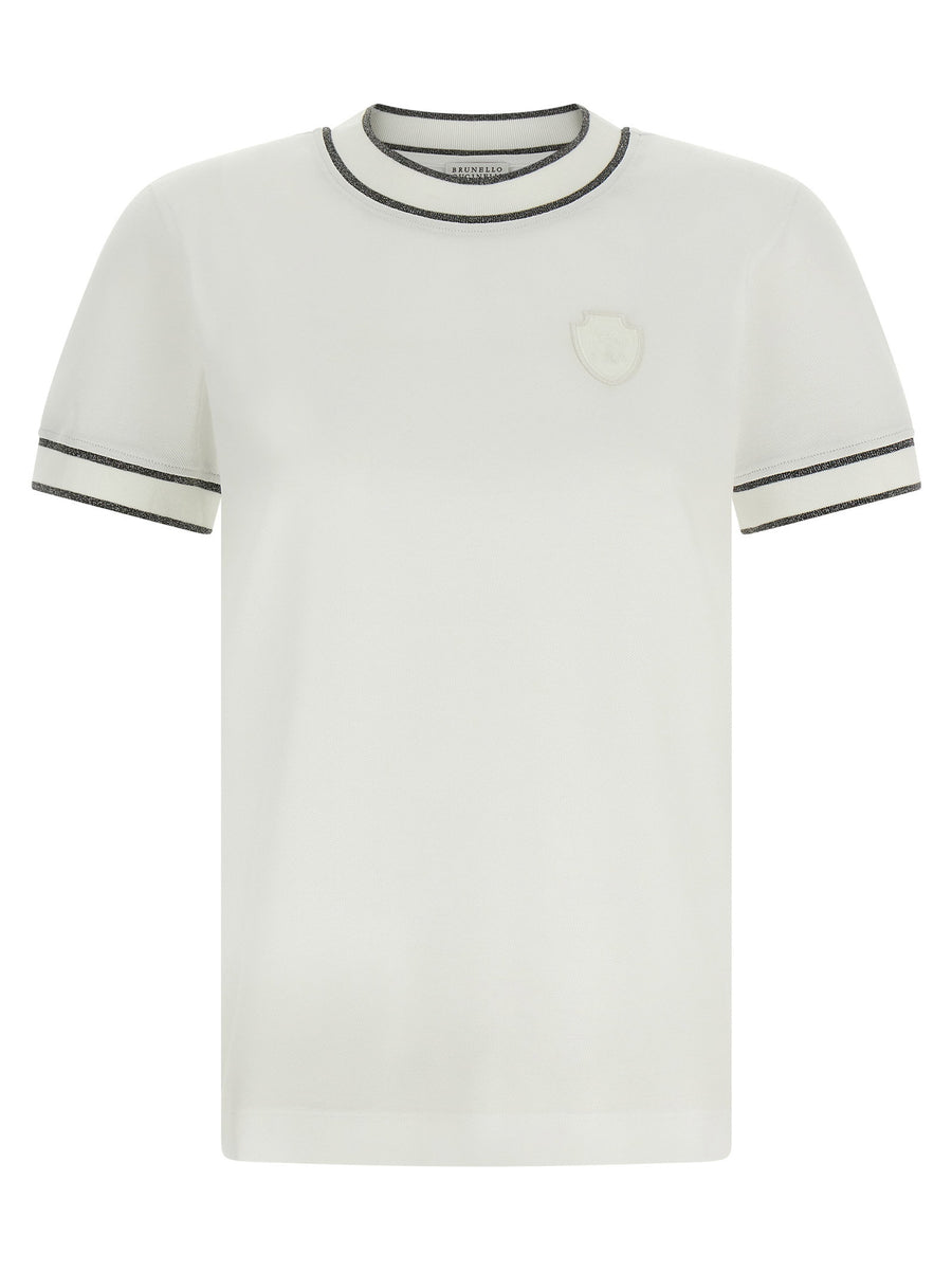 Brunello Cucinelli Metallic-Trimmed Cotton T-shirt — White