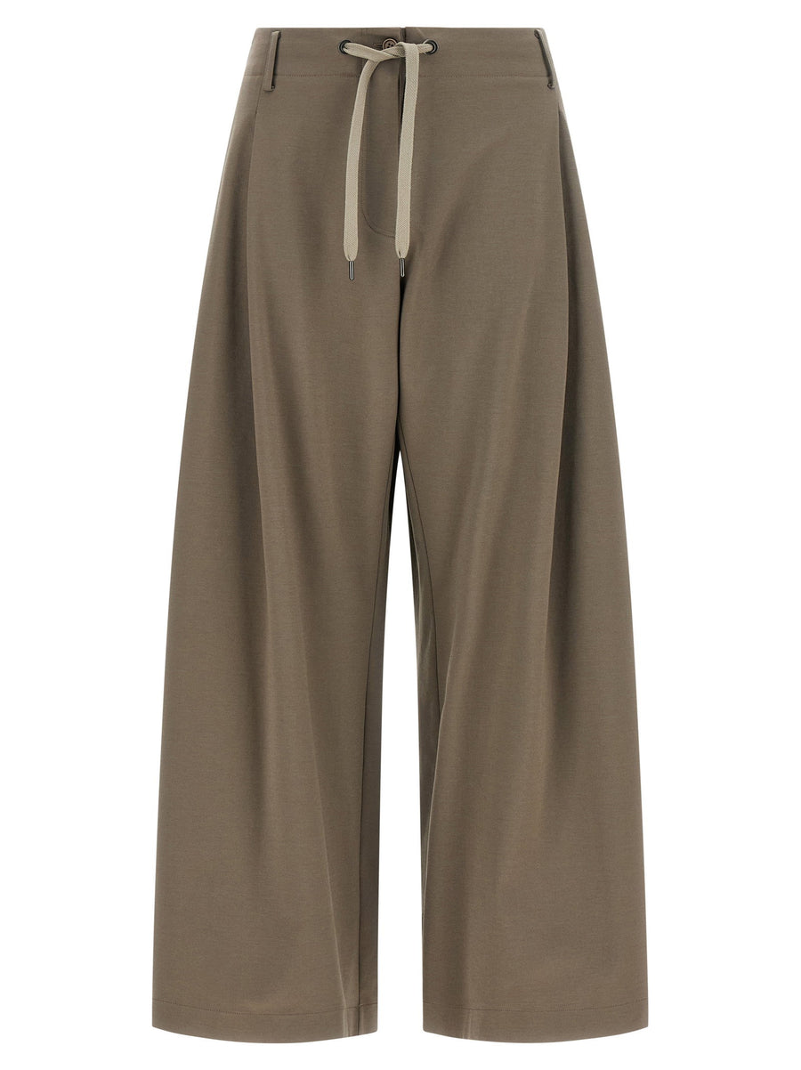 Brunello Cucinelli Wide-Leg Interlock Cotton Trousers — Taupe