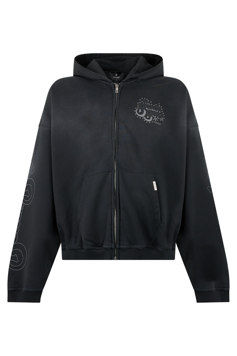 Hooded Zip Sweatshirt Stained Black Cotton Jumpers