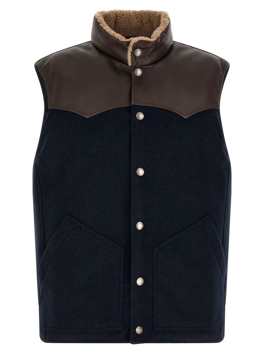 Brunello Cucinelli Paneled Feather-Padded Vest — Navy