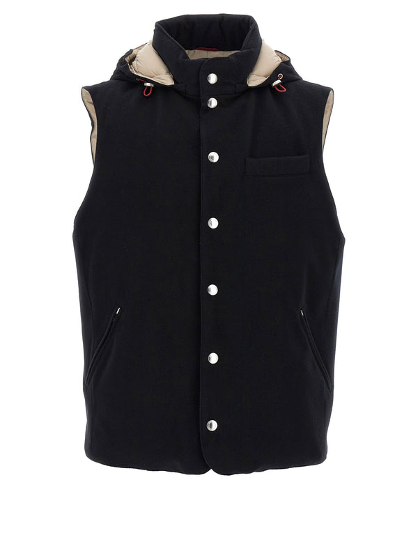 صديري Brunello Cucinelli مبطن صوف — أسود