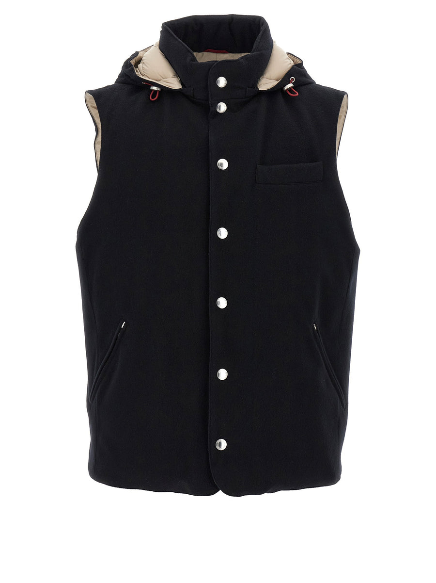 صديري Brunello Cucinelli مبطن صوف — أسود