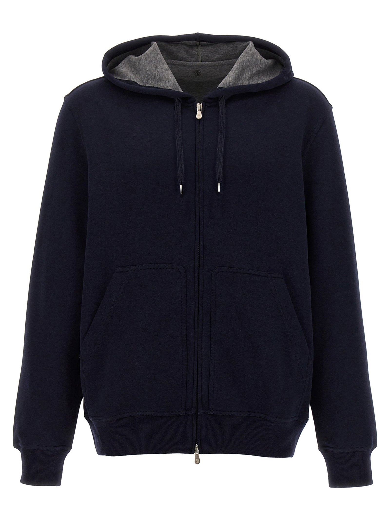 美品 BRUNELLO CUCINELLI ジップパーカー 切替デザイン XL Brunello Cucinelli Cotton Blend Hoodie — Navy