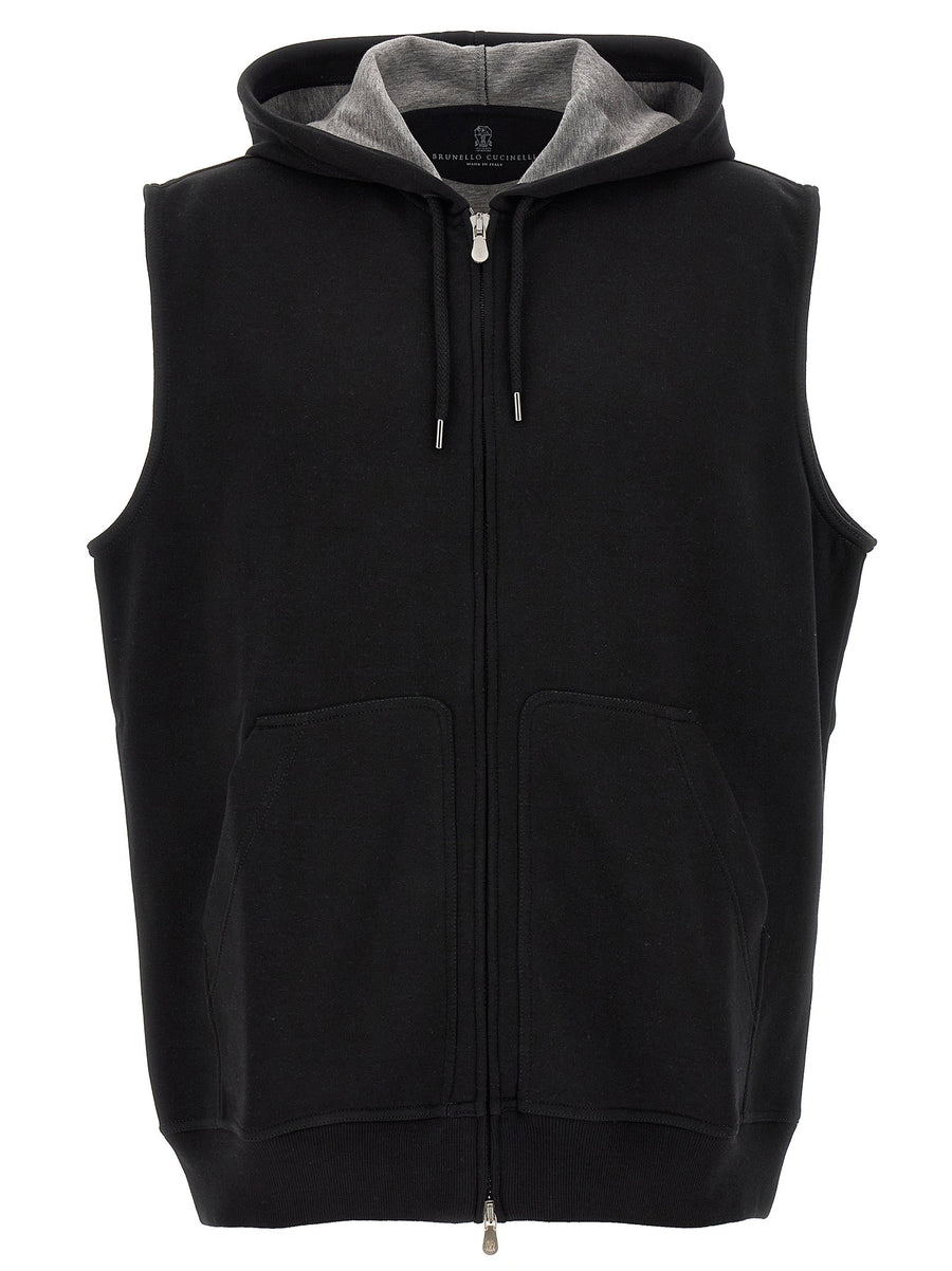 Brunello Cucinelli Cotton-Blend Hooded Hooded Vest — Black