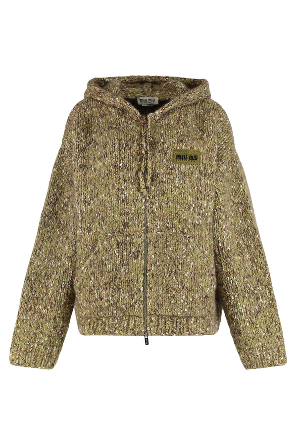 Hooded Zipper Sweatshirt Green Cotton Sweatshirts