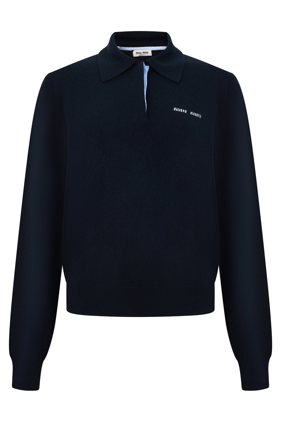 Long Sleeve Cashmere Polo Shirt Blue Tops