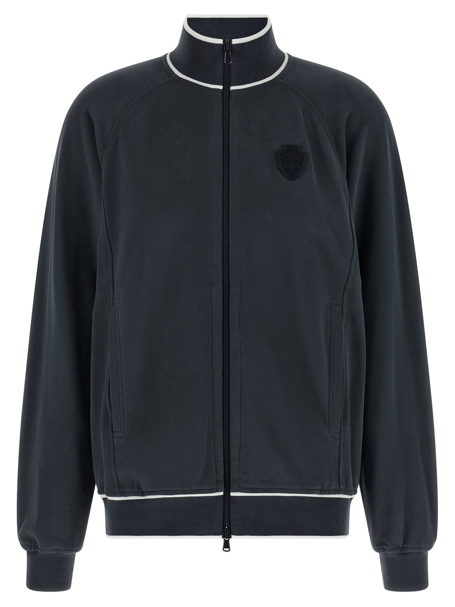 Brunello Cucinelli Heraldic Patch Cotton Sweatshirt — Navy