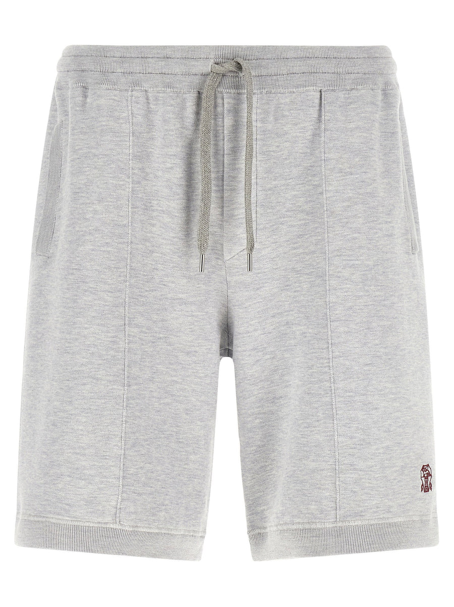 Brunello Cucinelli Double Knit Silk-Cotton Bermuda Shorts — Gray