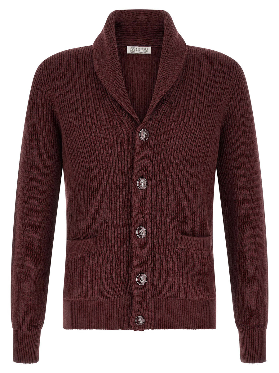 Brunello Cucinelli Malfilé Cotton Cardigan — Burgundy