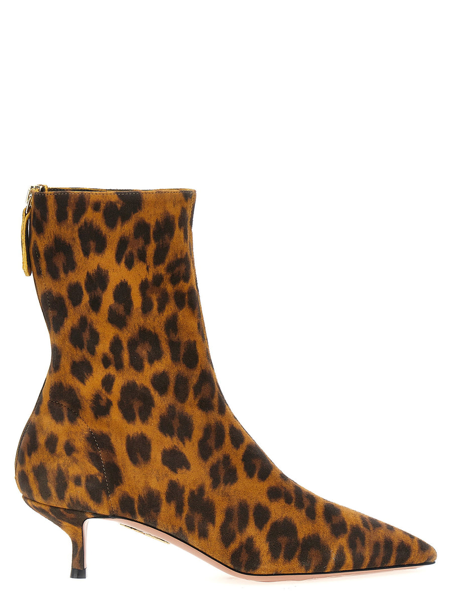 Aquazzura Leopard Suede Ankle Boot — Camel