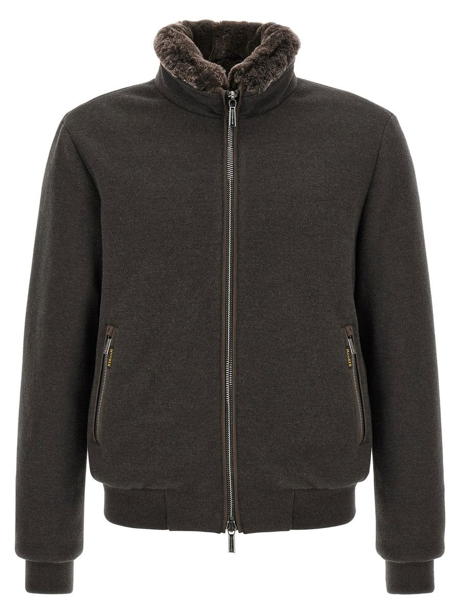 Moorer Wool-Cashmere Blend with Sheepskin Collar Jacket — Charcoal