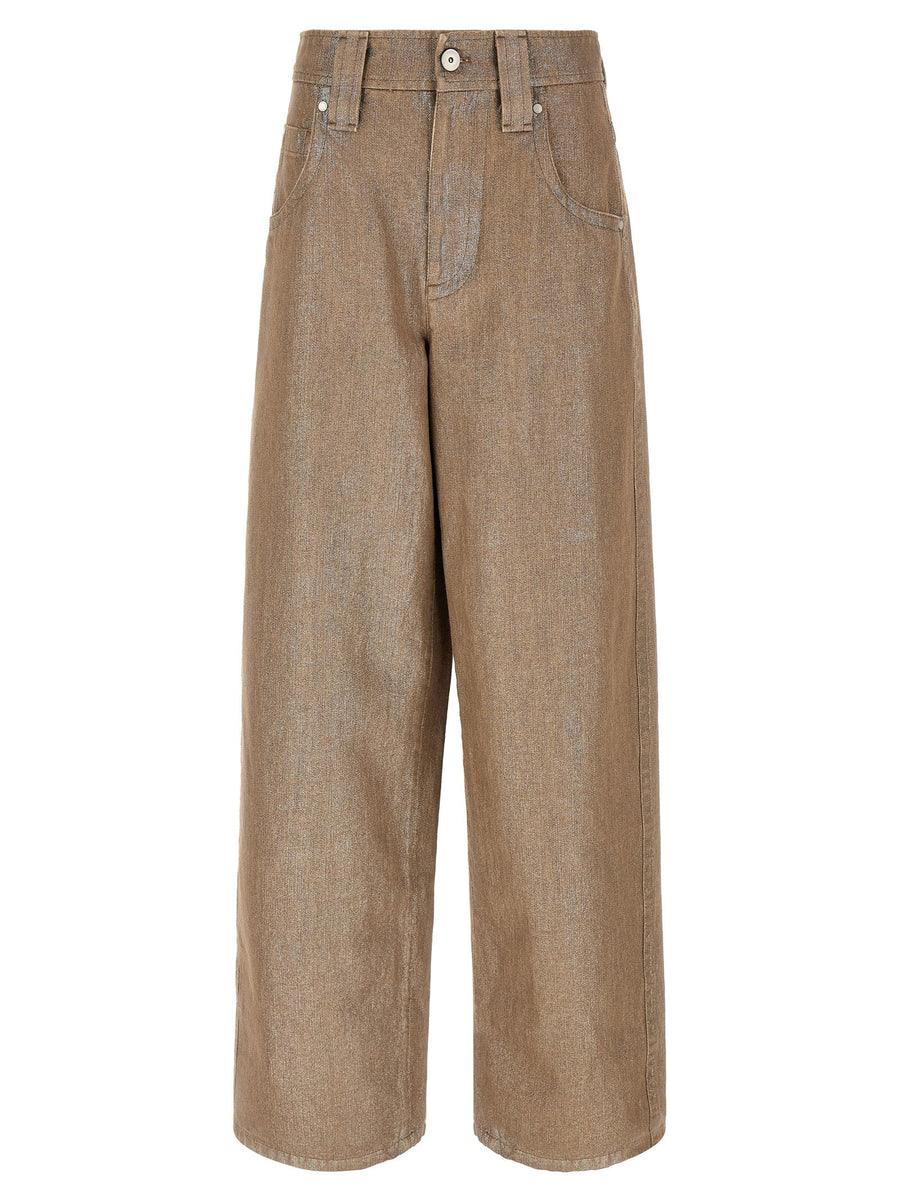 Brunello Cucinelli Baggy Wide-Leg Jeans — Beige